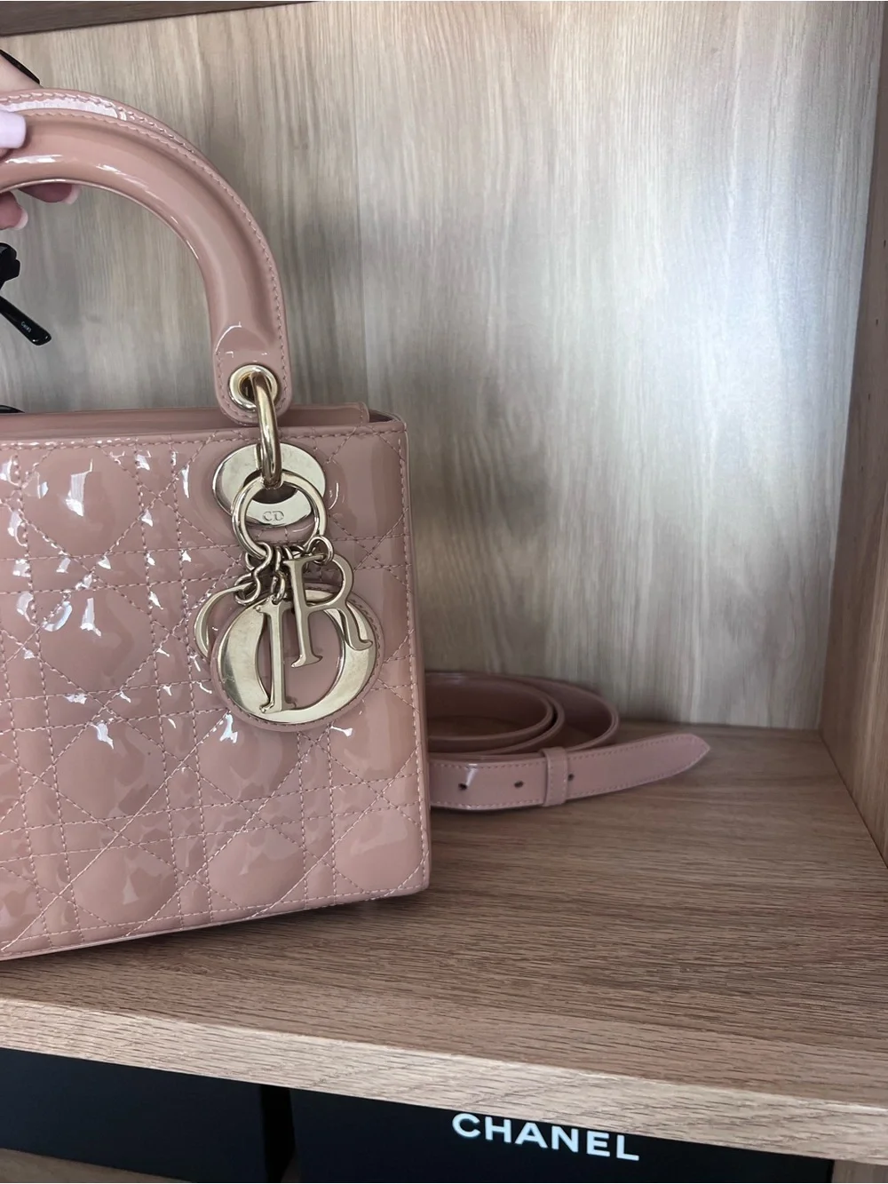 Nude/ Rose Lady Dior Patent Cannage Small - Picture 10 of 11